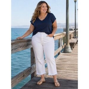 Est. 1946 Denim Womens 22W White High Rise Cropped Frayed Hem Jeans Plus Size